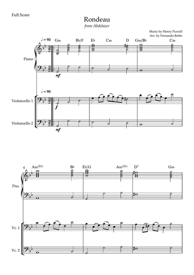Rondeau (from Abdelazer) for Cello Duo and Piano Accompaniment with Chords