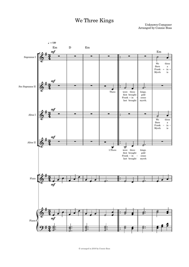 We Three Kings - SSAA quartet, flute and piano