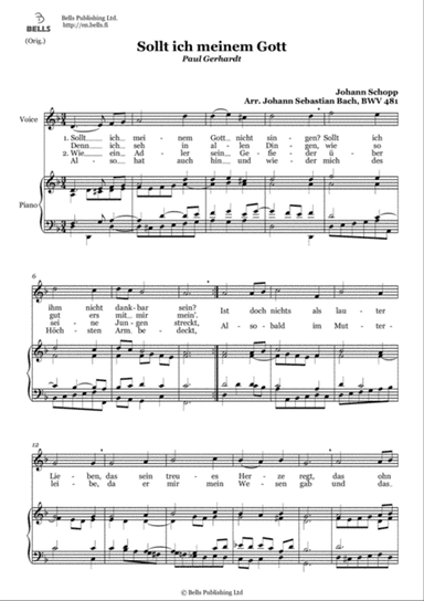 Sollt ich meinem Gott, BWV 481 (Original key. D minor)