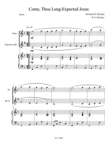 Come, Thou Long-Expected Jesus (Flute and Clarinet Duet with Piano Accompaniment)