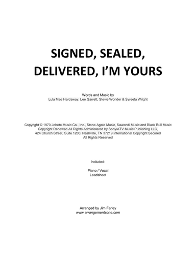 Signed, Sealed, Delivered I'm Yours