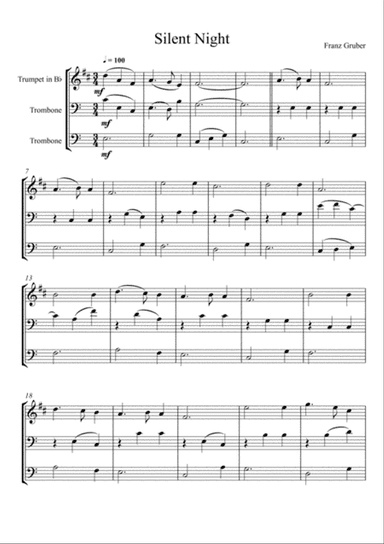 Franz Gruber - Silent Night (Trumpet, Trombone and Trombone Trio)