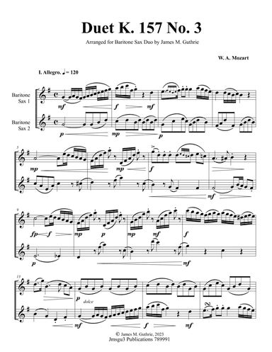 Mozart: Duet K. 157 No. 3 for Baritone Sax Duo