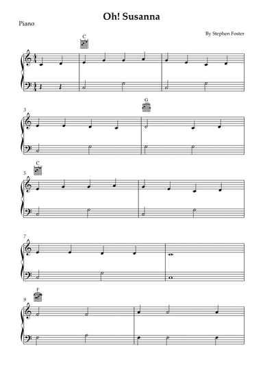 Oh! Susanna Easy Piano