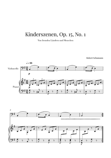 Kinderszenen, Op 15, No. 1 (for Cello and Piano)