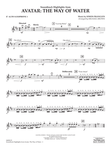 Soundtrack Highlights from Avatar: The Way of Water (arr. Brown) - Eb Alto Saxophone 1