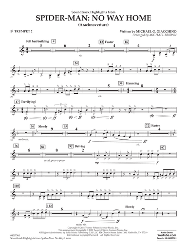 Soundtrack Highlights from Spider-Man: No Way Home (arr. Brown) - Bb Trumpet 2