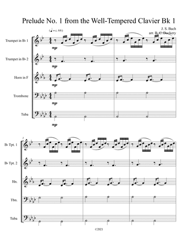 Prelude No.1 from The Well-Tempered Clavier Book 1 BWV 846 (Brass Quintet)