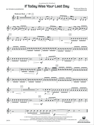 If Today Was Your Last Day: B-flat Tenor Saxophone