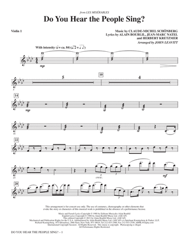 Do You Hear the People Sing? (from Les Misérables) (arr. John Leavitt) - Violin 1