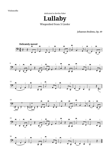 Wiegenlied (lullaby) by Brahms for Cello