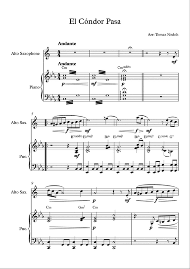 El Cóndor Pasa Alto Saxophone and Piano