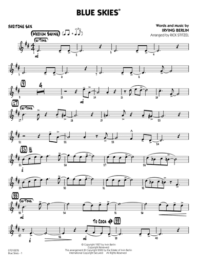 Blue Skies (arr. Rick Stitzel) - Baritone Sax