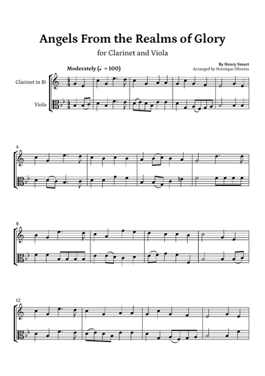 Angels from the Realms of Glory (Clarinet and Viola) - Christmas Carol