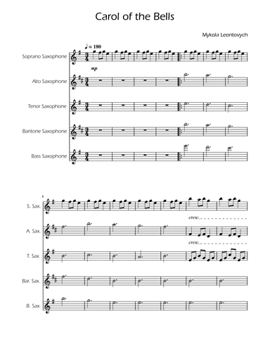 Carol of the Bells - Sax Quintet