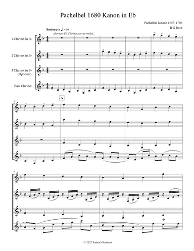Pachelbel Canon in Eb Clarinet Quartet