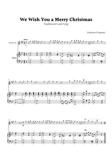 We Wish you a Merry Christmas for D- Flat Piccolo and Piano