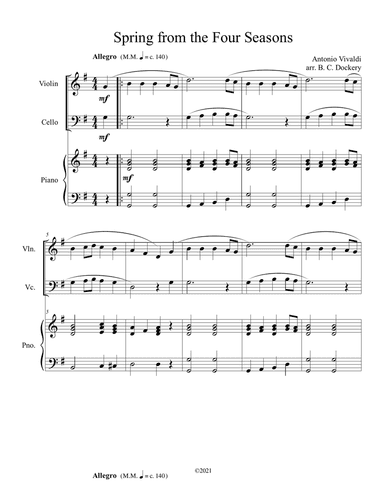 Spring from the Four Seasons (Violin and Cello Duet) with piano accompaniment