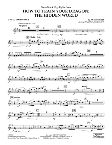 How To Train Your Dragon: The Hidden World (arr. Michael Brown) - Eb Alto Saxophone 2