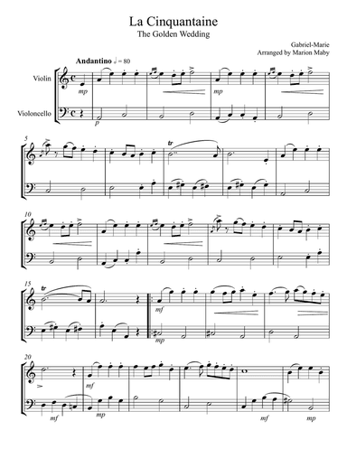 La Cinquantaine, for violin & cello duet