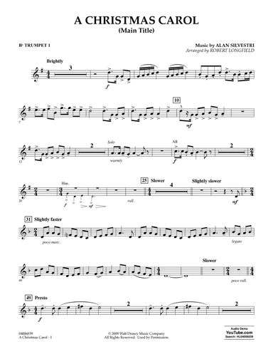 A Christmas Carol (Main Title) (arr. Robert Longfield) - Bb Trumpet 1