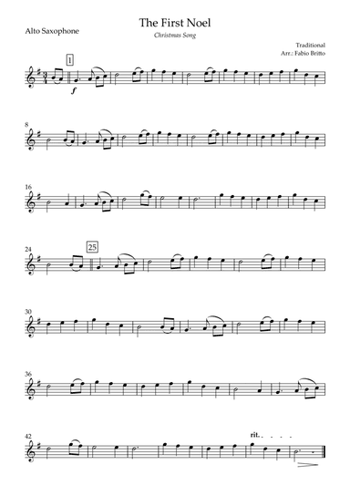 The First Noel (Christmas Song) for Alto Saxophone Solo
