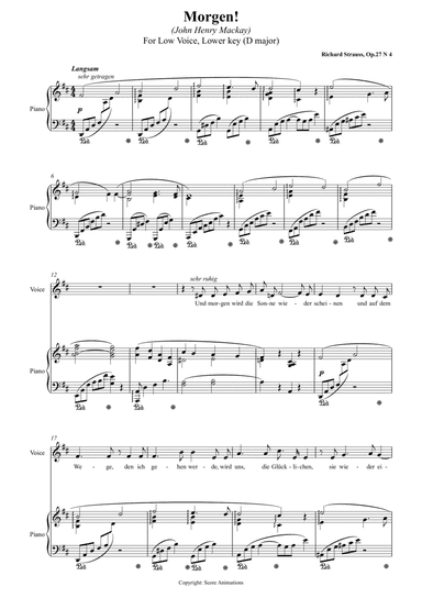 Morgen! Op 27 N4 in D major (Lower key)