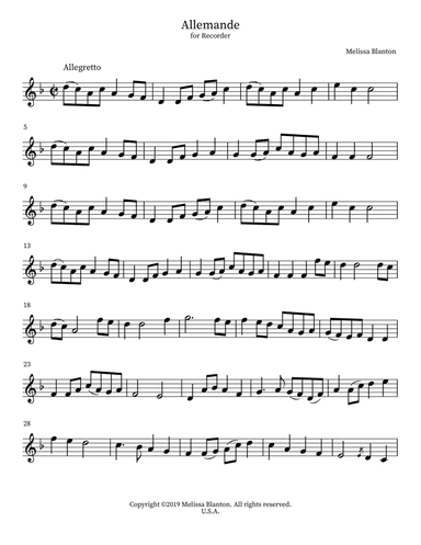 Allemande: Unaccompanied Recorder Solo