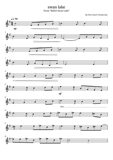Swan lake - From "Ballet Swan Lake" - For Easy Volin Solo