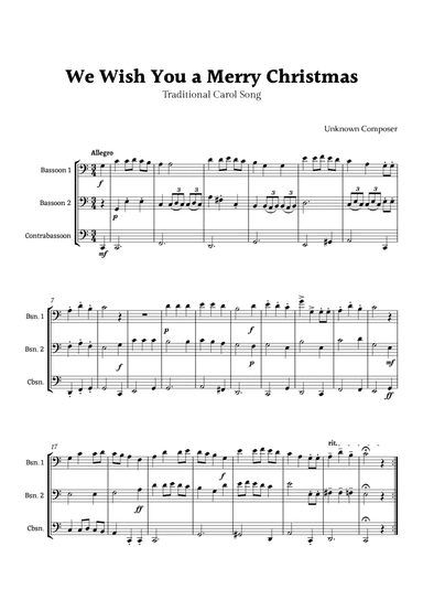 We Wish you a Merry Christmas for Bassoon Ensemble Trio
