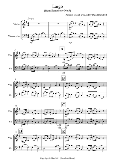 Largo (from the New World) for Violin and Cello Duet