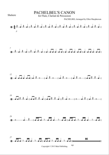 Pachelbel's Cannon - for Flute, Clarinet & Percussion - PERCUSSION 1 - SHEKERE part