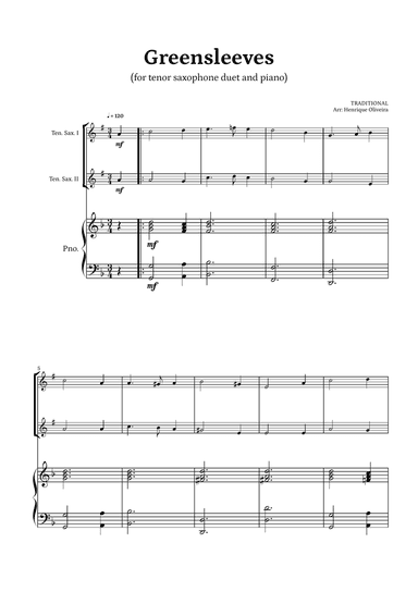 What Child Is This? (Greensleeves) - for tenor saxophone duet and piano