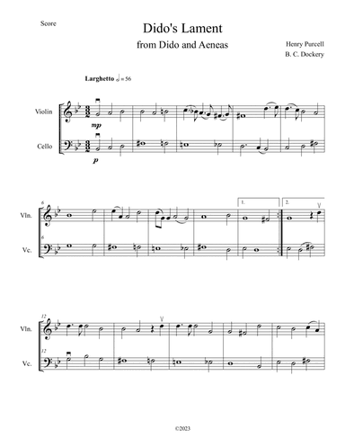 Dido's Lament (Violin and Cello Duet)