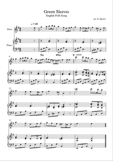 Greensleeves (What Child is This), English Folk Song, For Flute & Piano