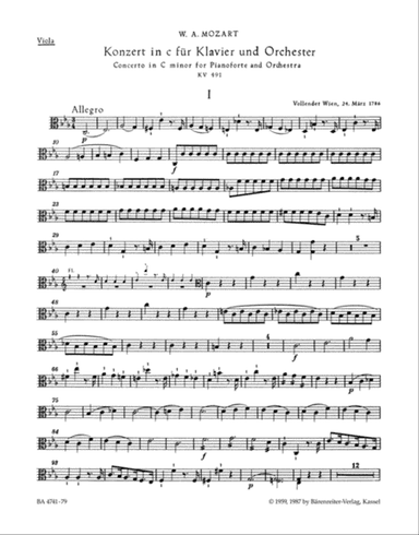 Concerto for Piano and Orchestra, No. 24 c minor, KV 491