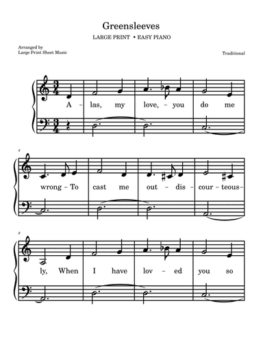 Greensleeves LARGE PRINT Easy Piano