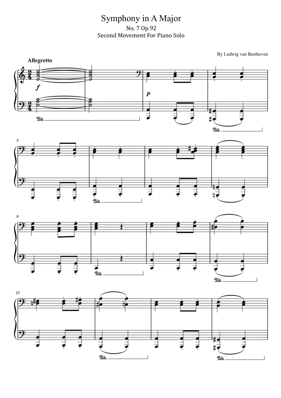 Beethoven Symphony No.7 in A Major, Op. 92 - 2nd Movement - For Piano Solo Original