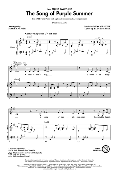 The Song Of Purple Summer (from Spring Awakening) (arr. Mark Brymer)