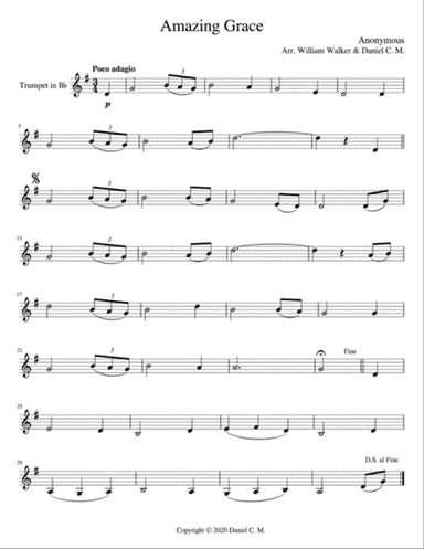 Amazing Grace for Bb trumpet and piano (easy)