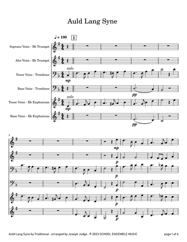 Auld Lang Syne for Brass Quartet in Schools
