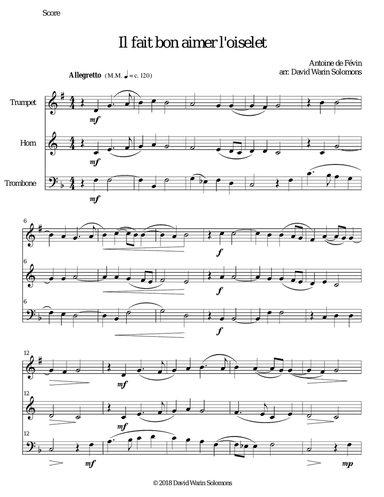 Il fait bon aimer l'oiselet for brass trio