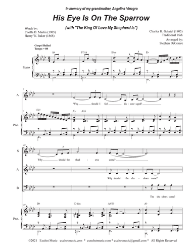 His Eye Is On The Sparrow (with "The King Of Love My Shepherd Is") (Vocal Trio - (SAB)
