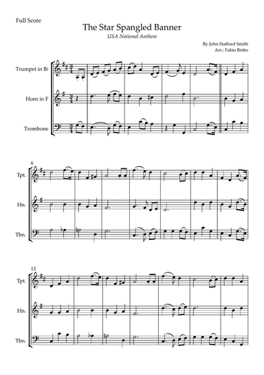 The Star Spangled Banner (USA National Anthem) for Brass Trio