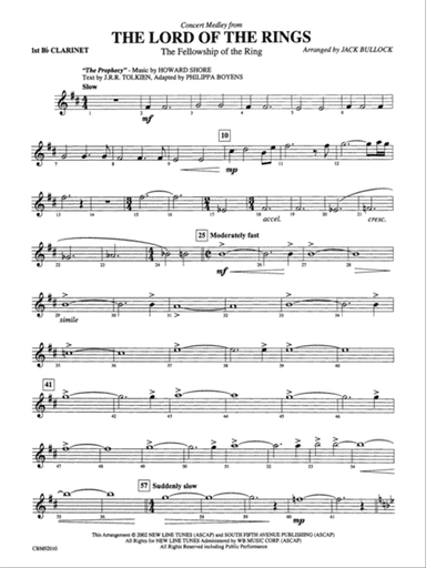 The Lord of the Rings: The Fellowship of the Ring, Concert Medley from: 1st B-flat Clarinet