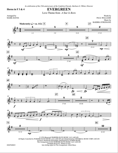 Evergreen (Love Theme from A Star Is Born): 3rd & 4th F Horns
