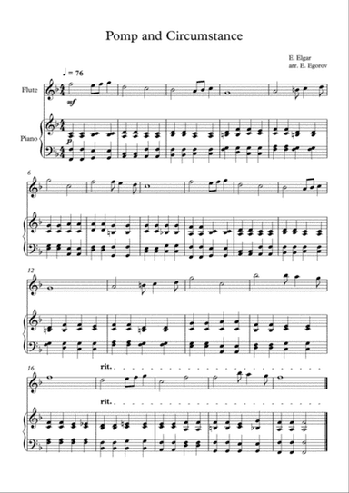 Pomp and Circumstance, Edward Elgar, For Flute & Piano