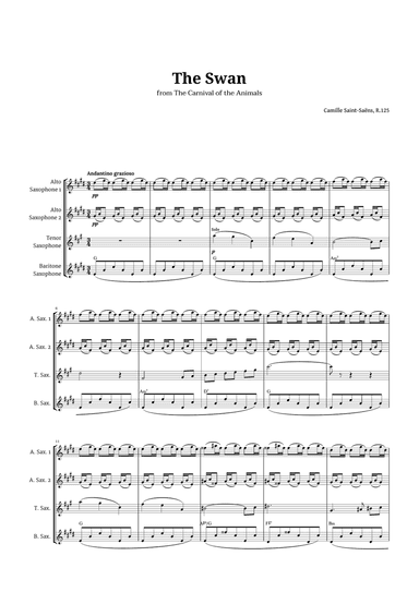 The Swan by Saint-Saëns for Sax Quartet AATB with Chords