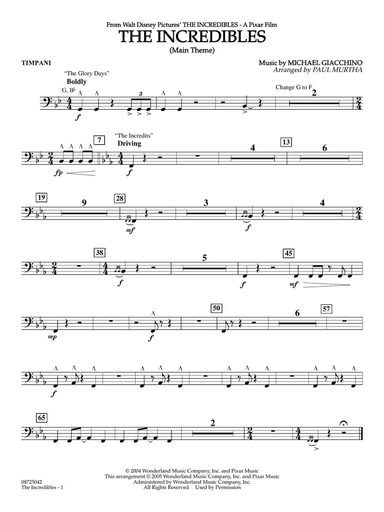The Incredibles (Main Theme) (arr. Paul Murtha) - Timpani