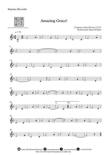Amazing Grace How Sweet the sound - Easy Soprano Recorder